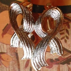 Ribbon Clip On Earrings Textured Silver Tone VTG